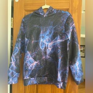 Youth Hoodie Blue, Purple & Pink Electric Print – Size 13-14Y – Kangaroo Pocket